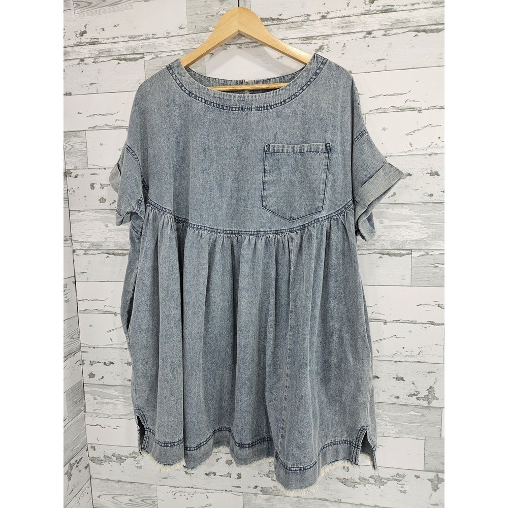 Veveret Womens Blue Cotton Denim Babydoll Tunic Dress Light Wash Size M
